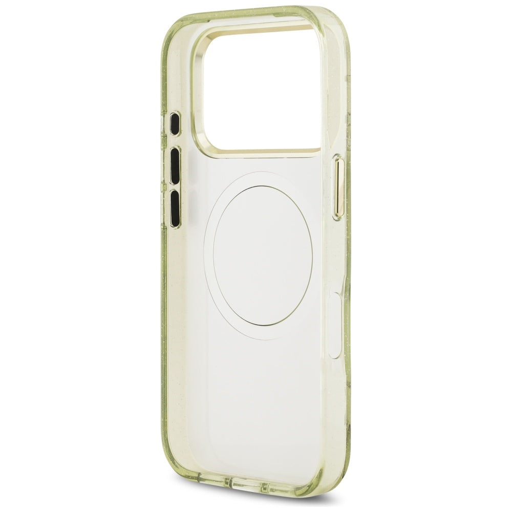 MagSafe Hülle für Apple iPhone 17 Pro Max, Guess, IML Metal Glitter Flowers Triangle, Grün