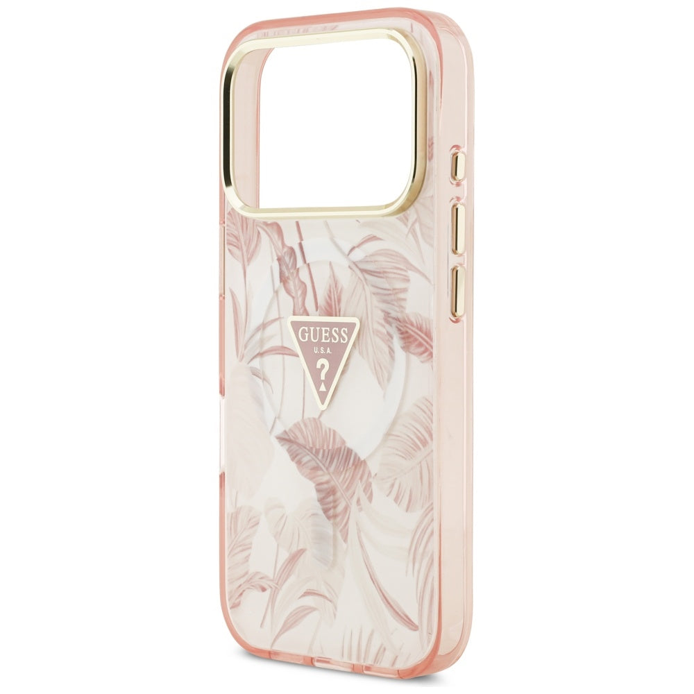 MagSafe Case for Apple iPhone 17 Pro Max, Guess, Jungle Tonal Triangle, Pink