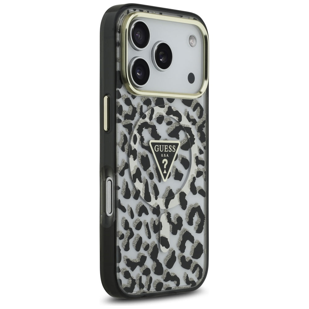 MagSafe Case for Apple iPhone 17 Pro Max, Guess, Leopard Glitter, Black