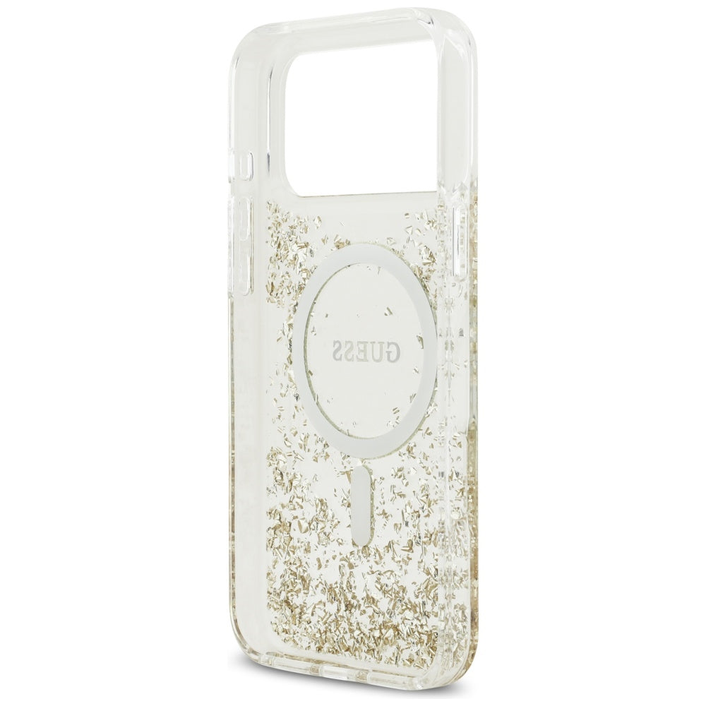 MagSafe Case for Apple iPhone 17 Pro Max, Guess, Resin Bottom Glitter, Gold