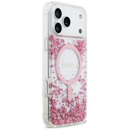 MagSafe Hülle für Apple iPhone 17 Pro Max, Guess, Resin Bottom Glitter, Rosa