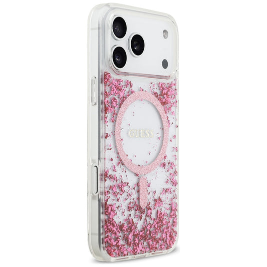 MagSafe Hülle für Apple iPhone 17 Pro Max, Guess, Resin Bottom Glitter, Rosa