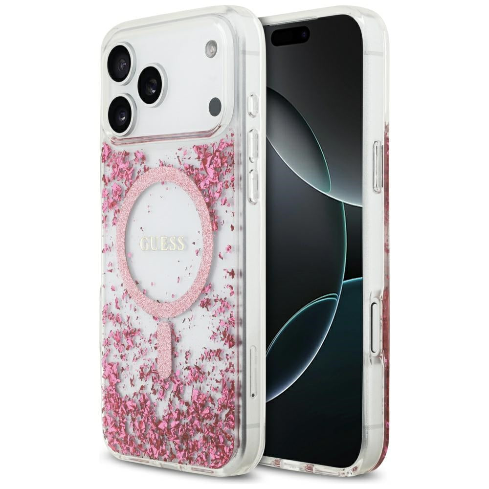 MagSafe Hülle für Apple iPhone 17 Pro Max, Guess, Resin Bottom Glitter, Rosa