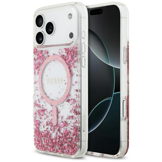 MagSafe Hülle für Apple iPhone 17 Pro Max, Guess, Resin Bottom Glitter, Rosa