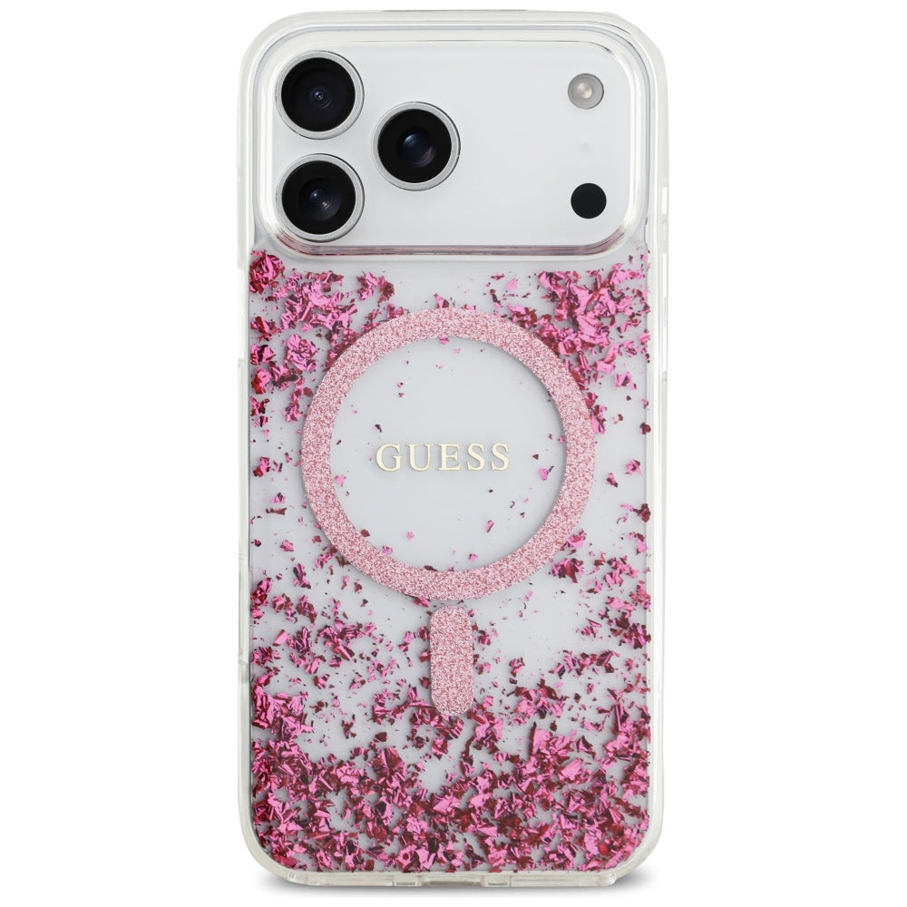 MagSafe Hülle für Apple iPhone 17 Pro Max, Guess, Resin Bottom Glitter, Rosa
