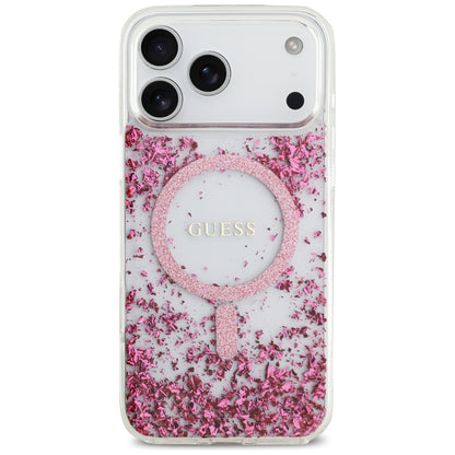 MagSafe Hülle für Apple iPhone 17 Pro Max, Guess, Resin Bottom Glitter, Rosa