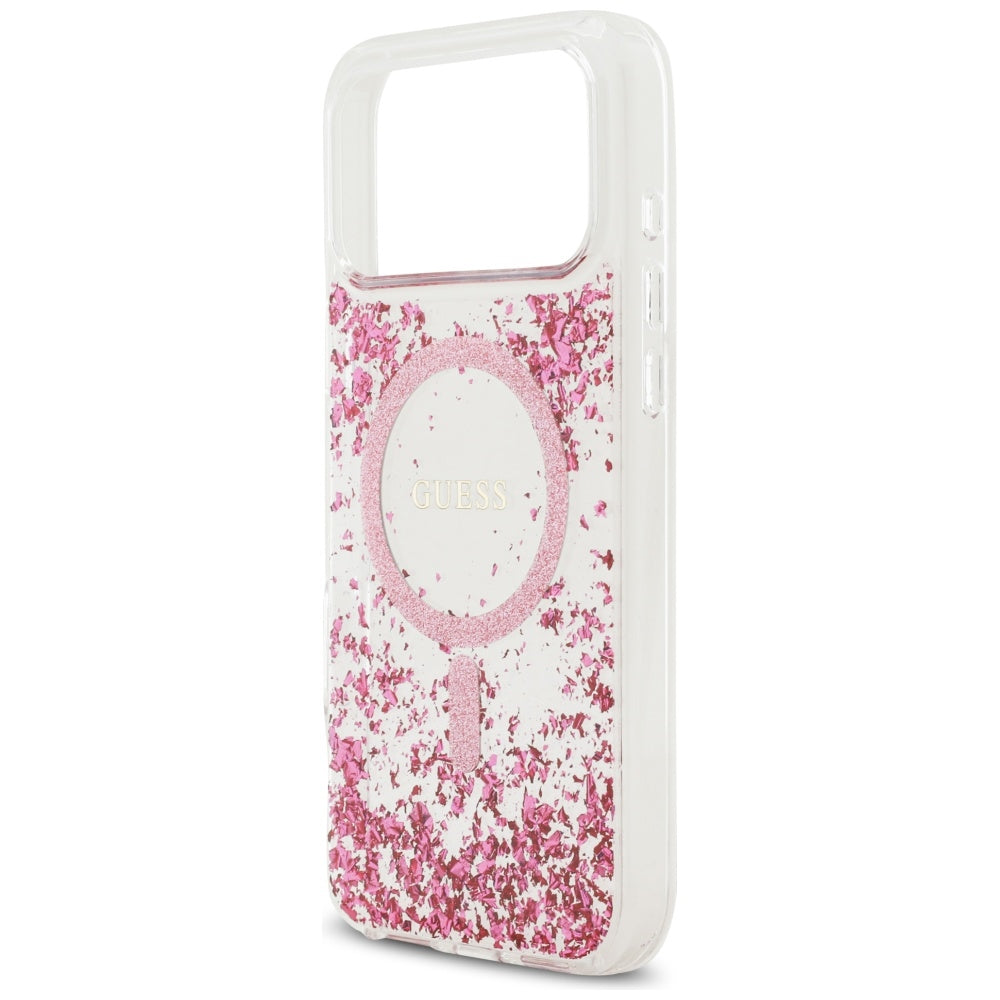 MagSafe Hülle für Apple iPhone 17 Pro Max, Guess, Resin Bottom Glitter, Rosa