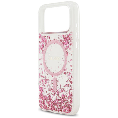 MagSafe Hülle für Apple iPhone 17 Pro Max, Guess, Resin Bottom Glitter, Rosa