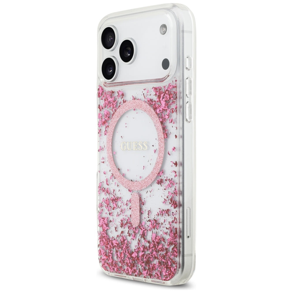 MagSafe Hülle für Apple iPhone 17 Pro Max, Guess, Resin Bottom Glitter, Rosa