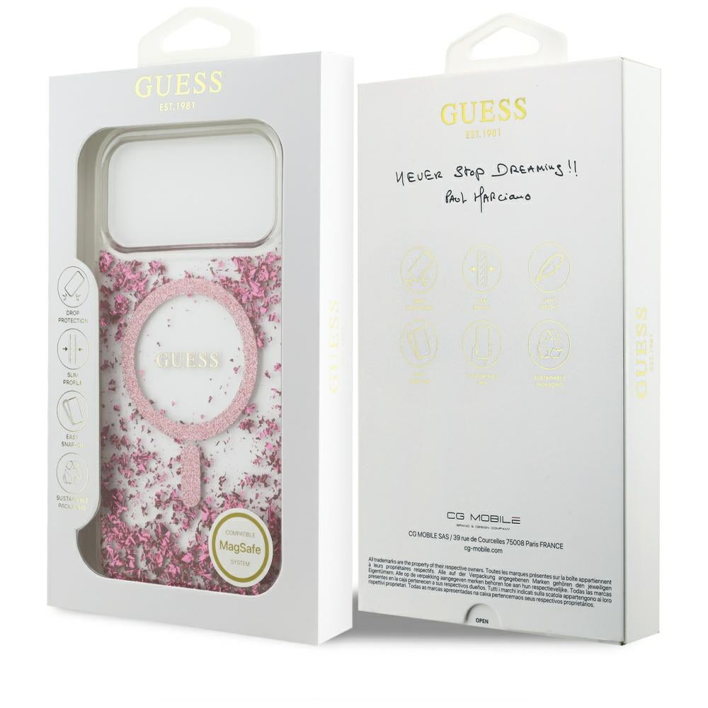 MagSafe Hülle für Apple iPhone 17 Pro Max, Guess, Resin Bottom Glitter, Rosa