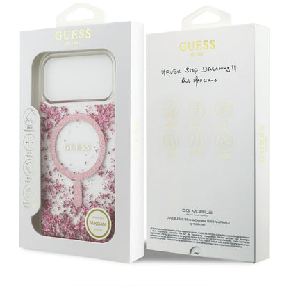 MagSafe Hülle für Apple iPhone 17 Pro Max, Guess, Resin Bottom Glitter, Rosa