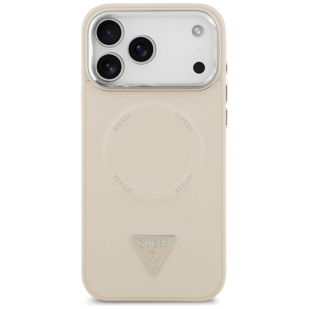 MagSafe Hülle für Apple iPhone 17 Pro Max, Guess, Triangle Logo, Beige Silbern