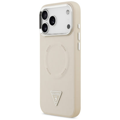 MagSafe Hülle für Apple iPhone 17 Pro Max, Guess, Triangle Logo, Beige Silbern