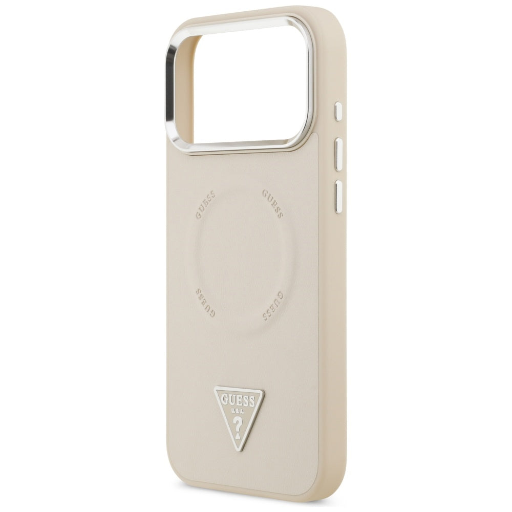 MagSafe Hülle für Apple iPhone 17 Pro Max, Guess, Triangle Logo, Beige Silbern