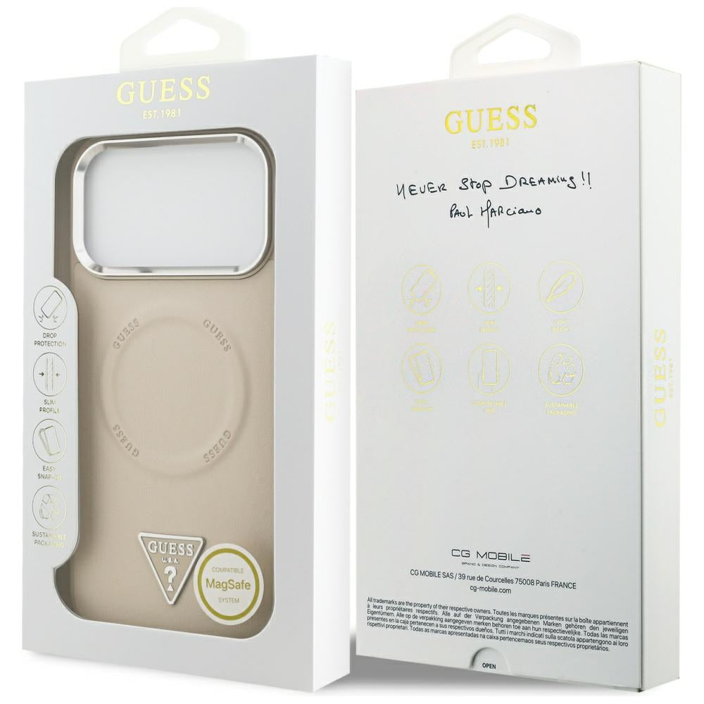 MagSafe Hülle für Apple iPhone 17 Pro Max, Guess, Triangle Logo, Beige Silbern