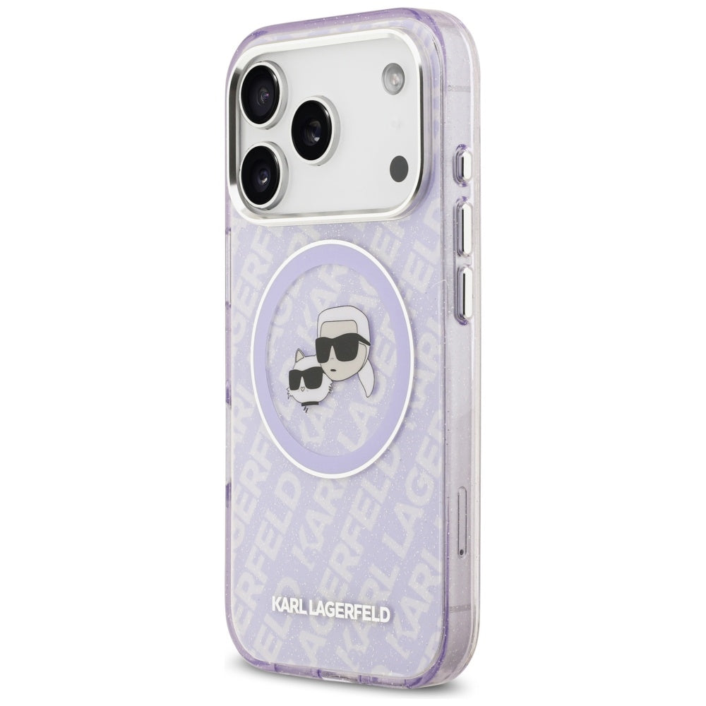 MagSafe Hülle für Apple iPhone 17 Pro Max, Karl Lagerfeld, IML Glitter Karl & Choupette's Heads, Lila