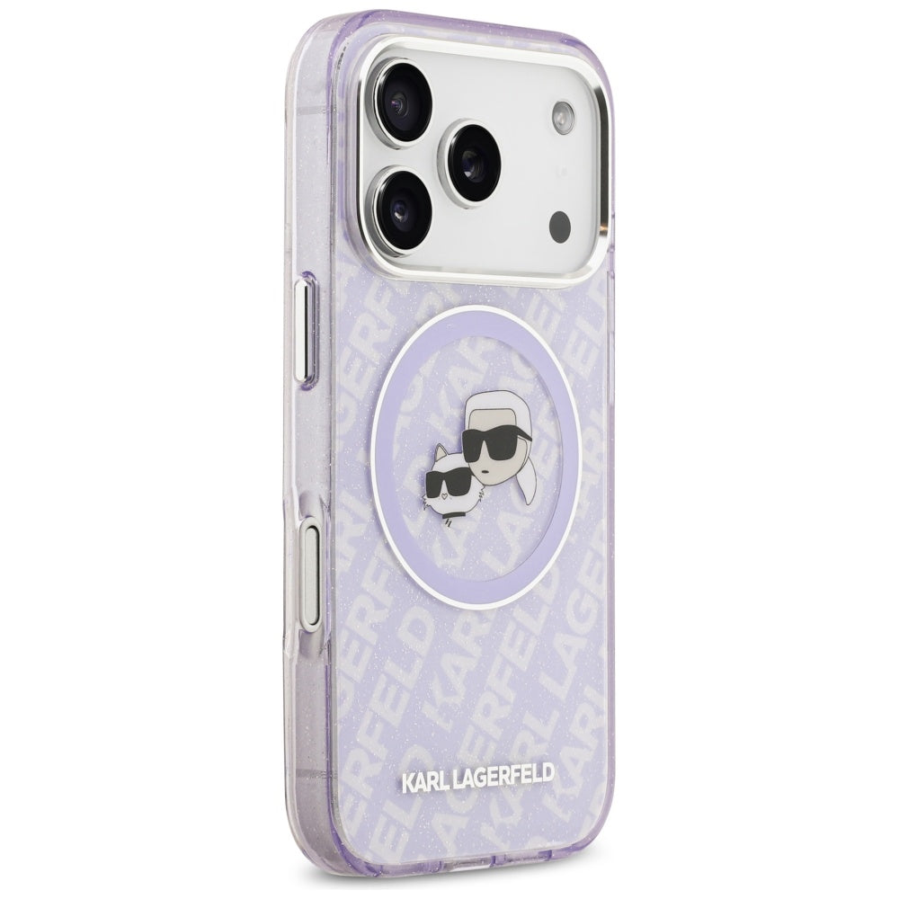 MagSafe Hülle für Apple iPhone 17 Pro Max, Karl Lagerfeld, IML Glitter Karl & Choupette's Heads, Lila