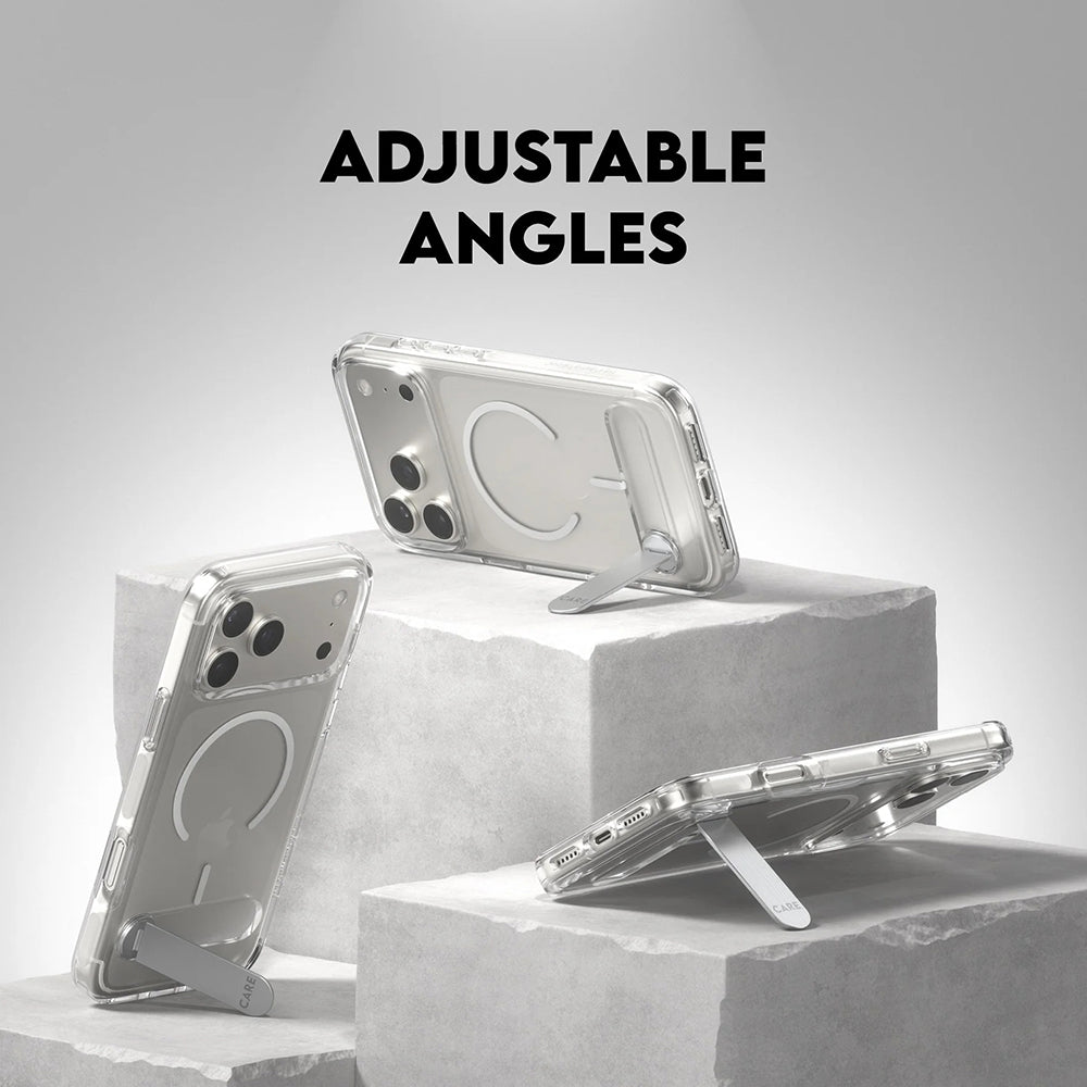 MagSafe Hülle für Apple iPhone 17 Pro Max, PanzerGlass, Care Feature Kickstand, Transparent Weiß