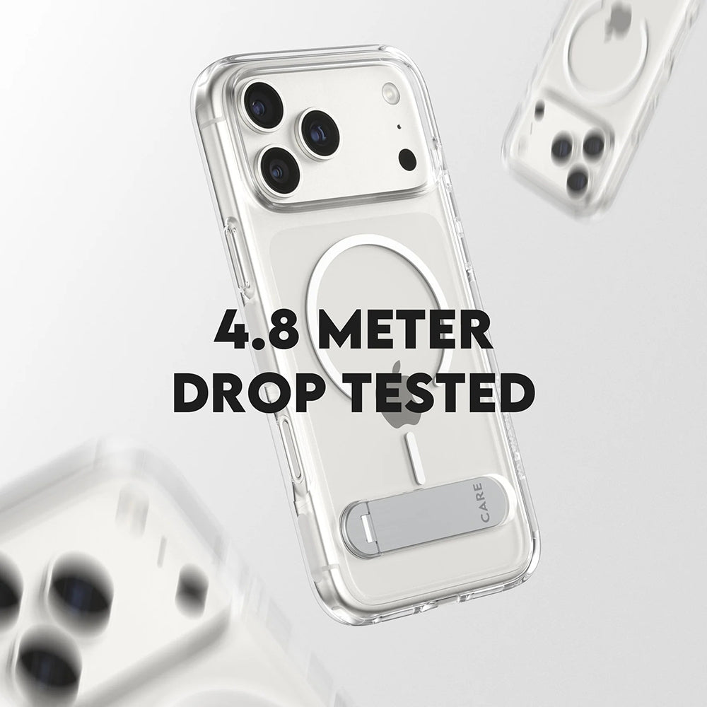 MagSafe Hülle für Apple iPhone 17 Pro Max, PanzerGlass, Care Feature Kickstand, Transparent Weiß
