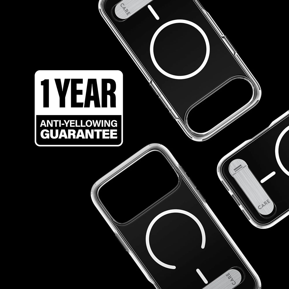 MagSafe Hülle für Apple iPhone 17 Pro Max, PanzerGlass, Care Feature Kickstand, Transparent Weiß