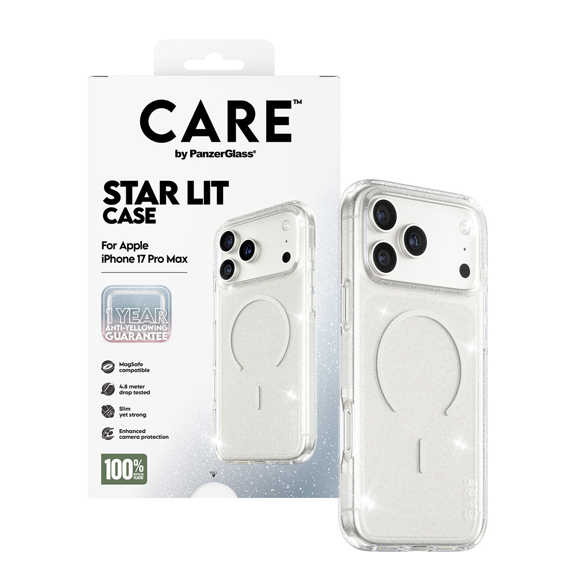 MagSafe Hülle für Apple iPhone 17 Pro Max, PanzerGlass, Care Urban Explorer Star Lit, Transparent Weiß