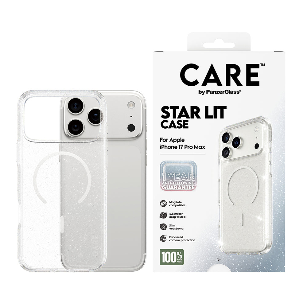 MagSafe Hülle für Apple iPhone 17 Pro Max, PanzerGlass, Care Urban Explorer Star Lit, Transparent Weiß
