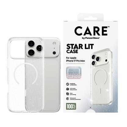 MagSafe Hülle für Apple iPhone 17 Pro Max, PanzerGlass, Care Urban Explorer Star Lit, Transparent Weiß