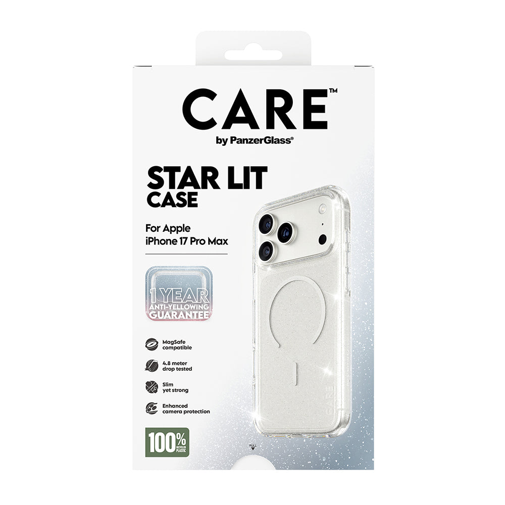 MagSafe Hülle für Apple iPhone 17 Pro Max, PanzerGlass, Care Urban Explorer Star Lit, Transparent Weiß