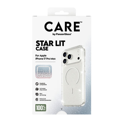 MagSafe Hülle für Apple iPhone 17 Pro Max, PanzerGlass, Care Urban Explorer Star Lit, Transparent Weiß