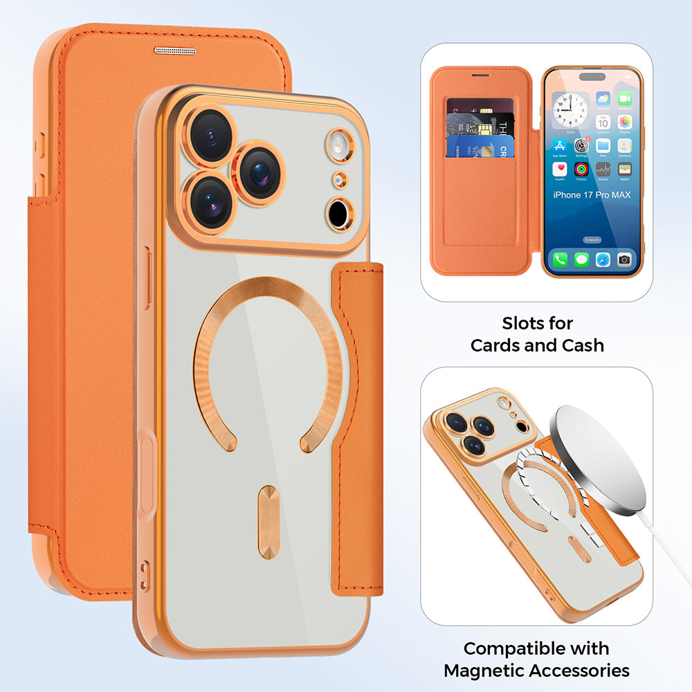 MagSafe Case for Apple iPhone 17 Pro Max, Techsuit, SmartMag Book, Orange