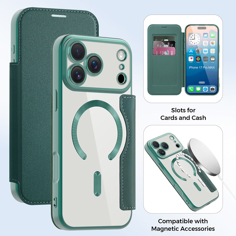 MagSafe Case for Apple iPhone 17 Pro Max, Techsuit, SmartMag Book, Green