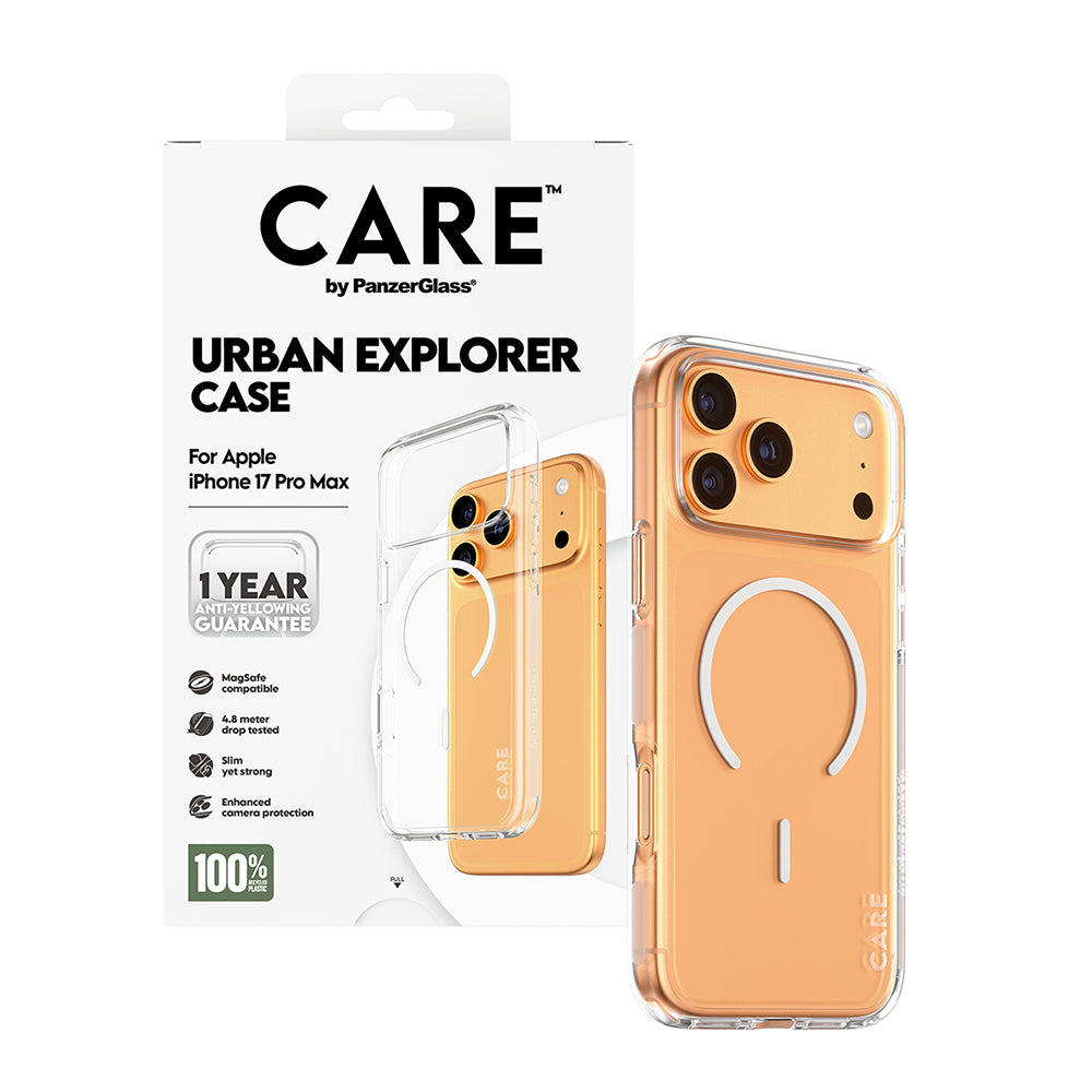 MagSafe Hülle für Apple iPhone 17 Pro, PanzerGlass, Care Urban Explorer, Transparent Weiß