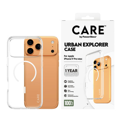 MagSafe Hülle für Apple iPhone 17 Pro, PanzerGlass, Care Urban Explorer, Transparent Weiß
