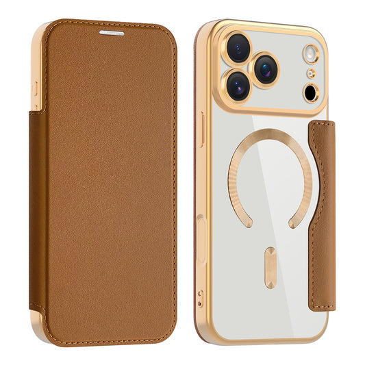 MagSafe Case for Apple iPhone 17 Pro, Techsuit, SmartMag Book, Brown