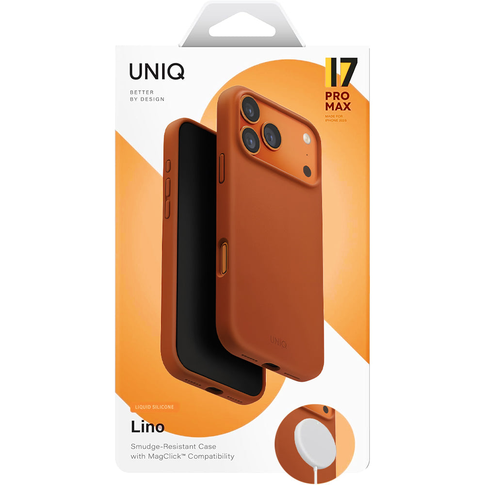 MagSafe Hülle für Apple iPhone 17 Pro, UNIQ, Lino MagClick, Dunkelorange