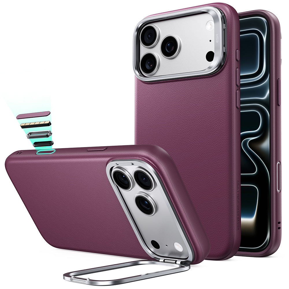 MagSafe-Hülle für Apple iPhone 18 Pro / 17 Pro, ESR, Atelier mit Ständer, Dunkelrotes Satin