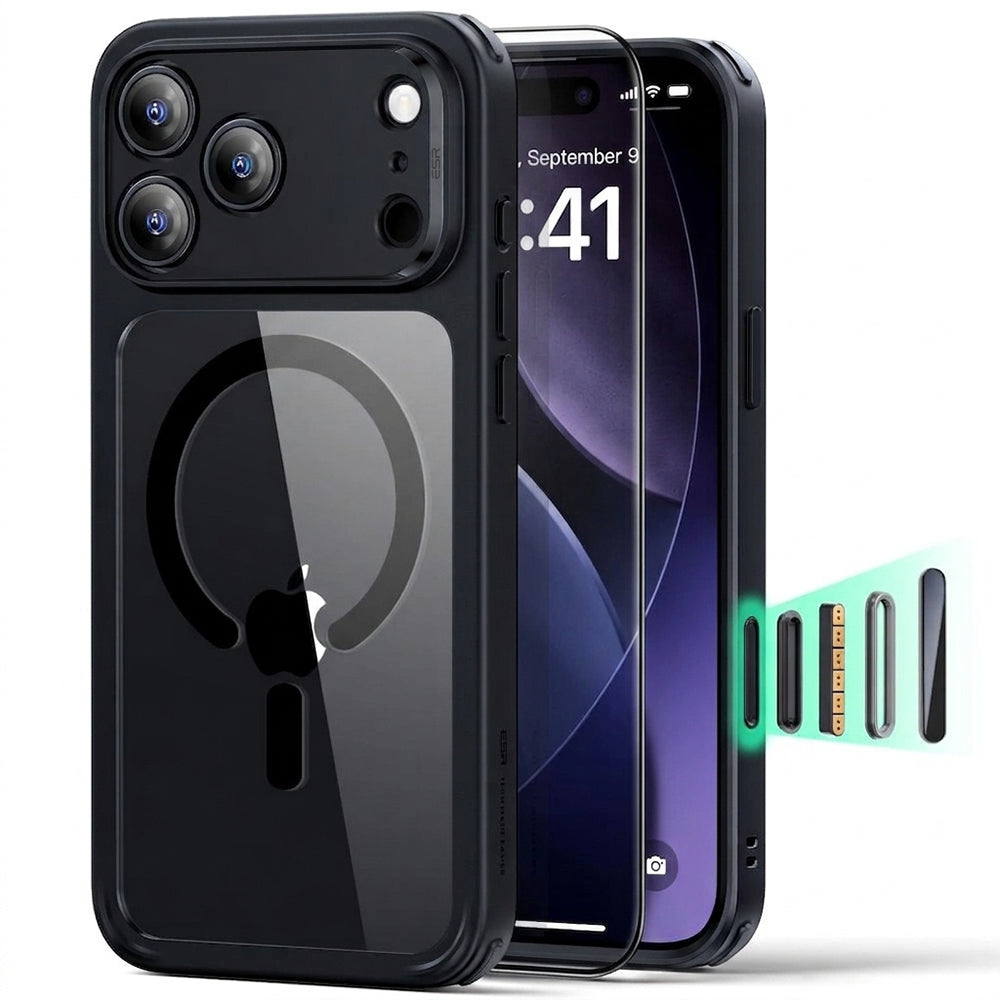 MagSafe-Hülle für Apple iPhone 18 Pro / 17 Pro, ESR, Classic Hybrid mit Displayschutz, Transparent Schwarz