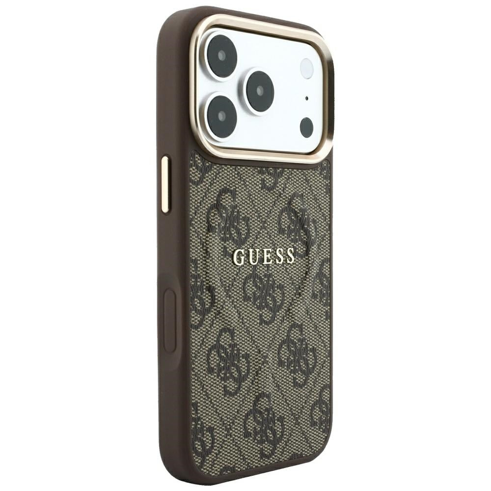 MagSafe-Hülle für Apple iPhone 18 Pro / 17 Pro, Guess, 4G Embossed Classic, Braun