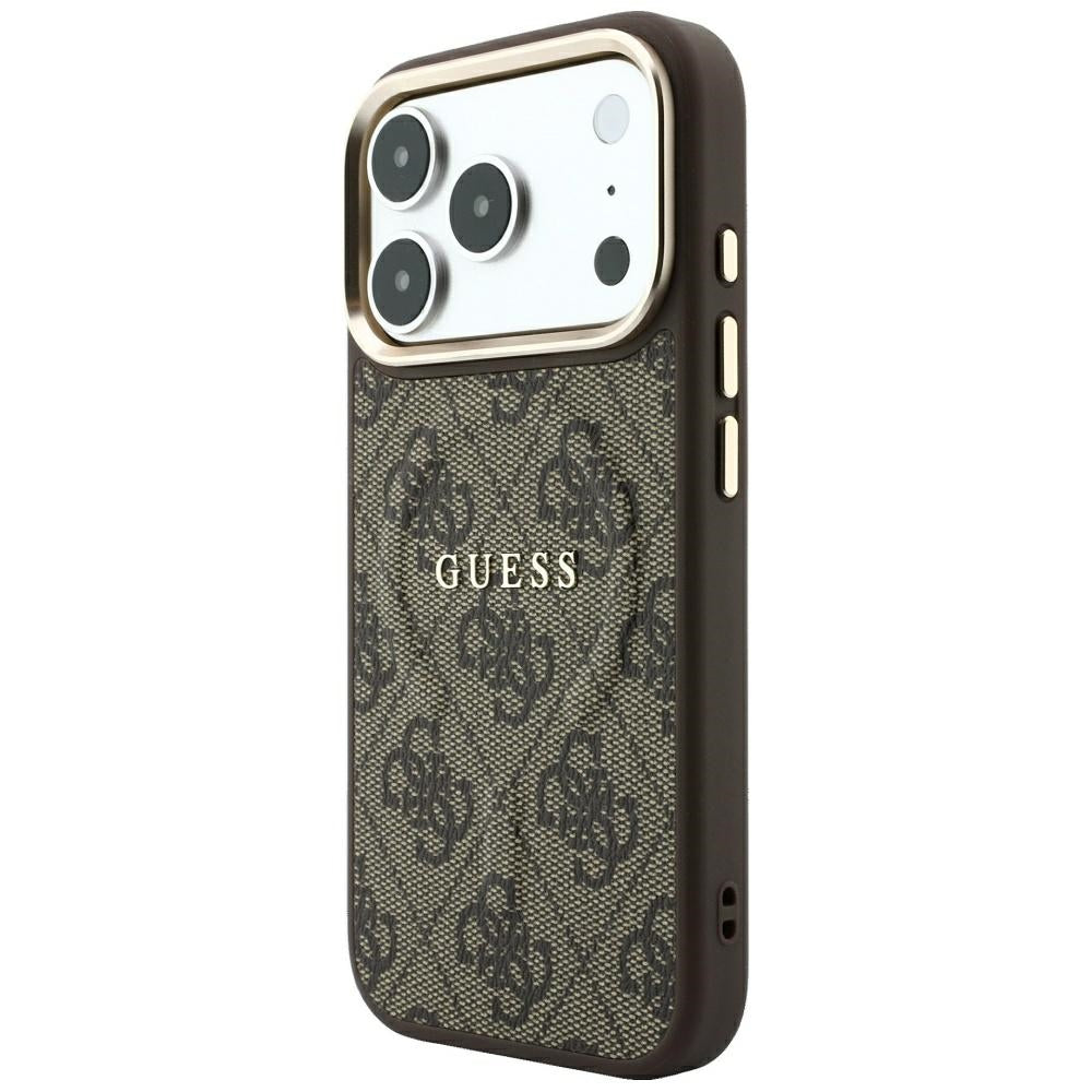 MagSafe-Hülle für Apple iPhone 18 Pro / 17 Pro, Guess, 4G Embossed Classic, Braun