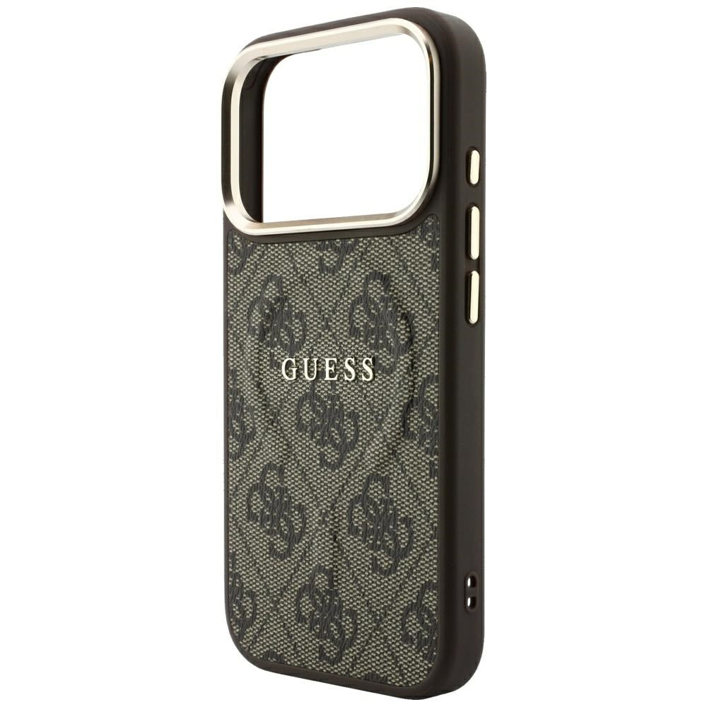MagSafe-Hülle für Apple iPhone 18 Pro / 17 Pro, Guess, 4G Embossed Classic, Braun