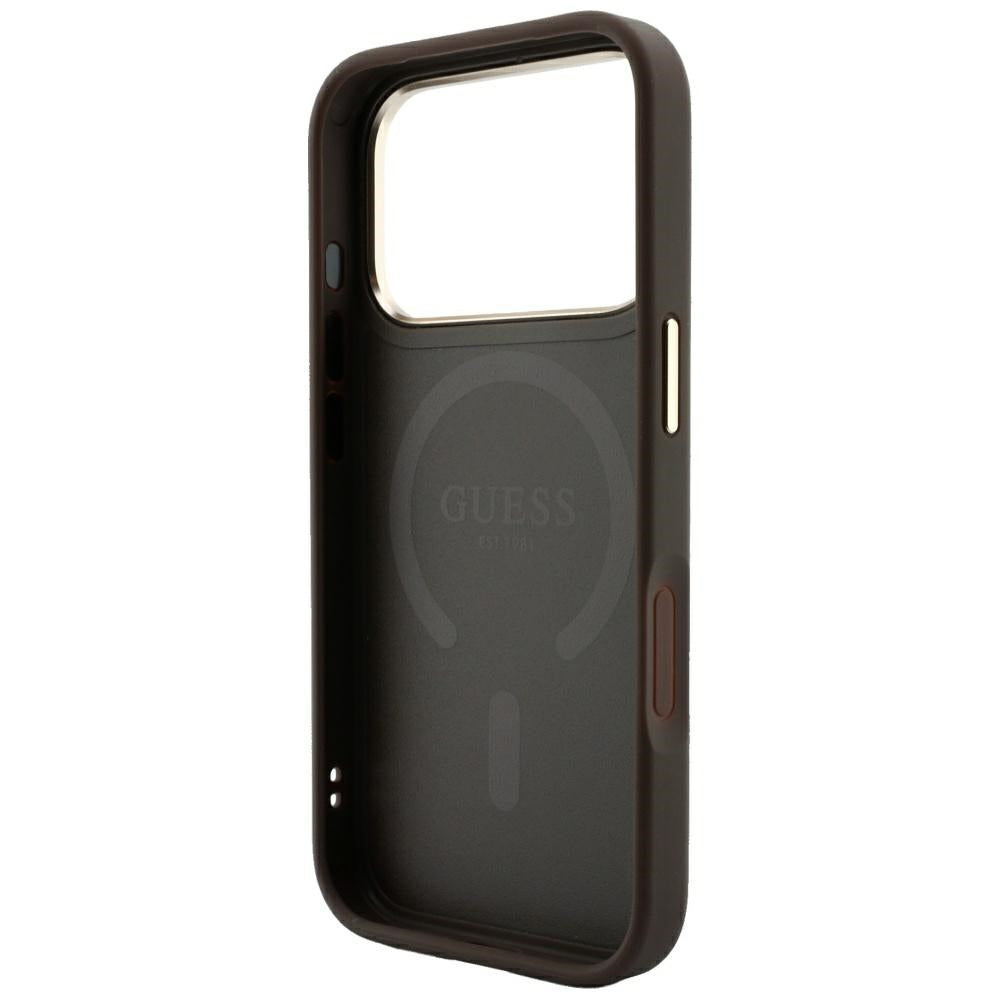 MagSafe-Hülle für Apple iPhone 18 Pro / 17 Pro, Guess, 4G Embossed Classic, Braun