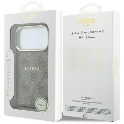 MagSafe-Hülle für Apple iPhone 18 Pro / 17 Pro, Guess, 4G Embossed Classic, Braun