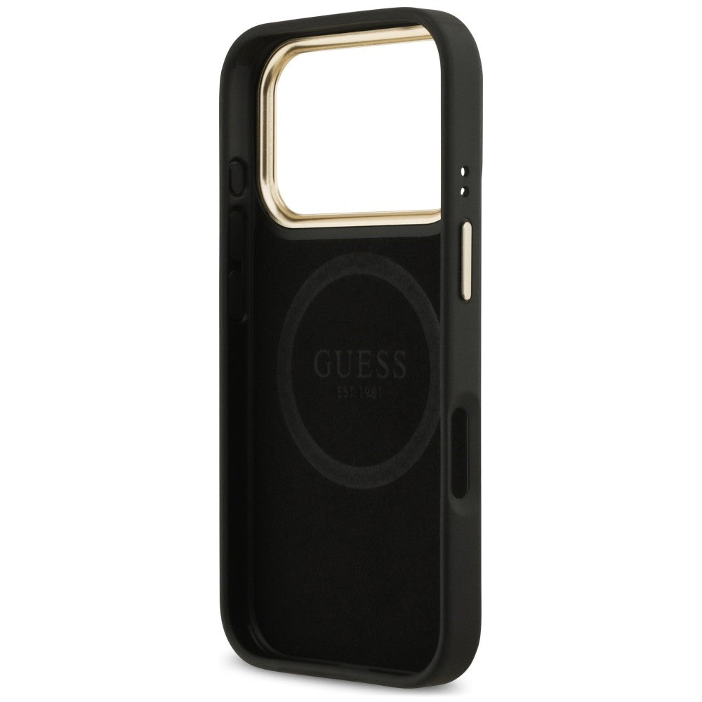 MagSafe-Hülle für Apple iPhone 18 Pro / 17 Pro, Guess, 4G Logo Plate, Schwarz