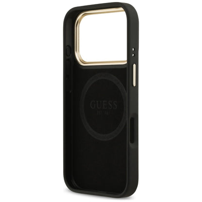 MagSafe-Hülle für Apple iPhone 18 Pro / 17 Pro, Guess, 4G Logo Plate, Schwarz
