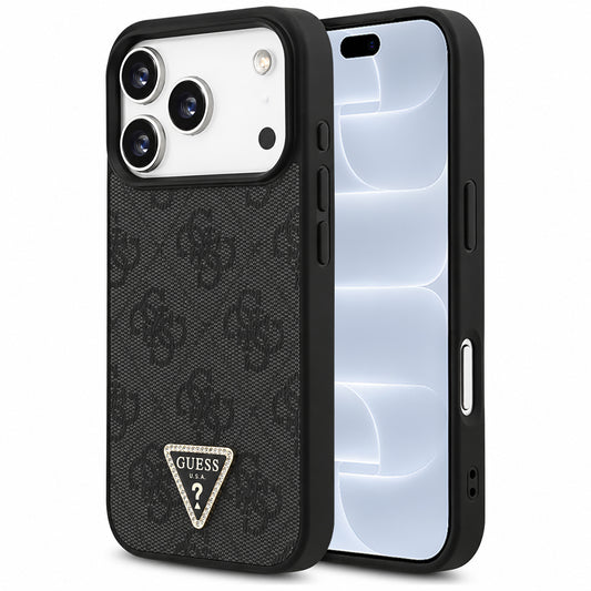 MagSafe-Hülle für Apple iPhone 18 Pro / 17 Pro, Guess, 4G Triangle Strass, Schwarz
