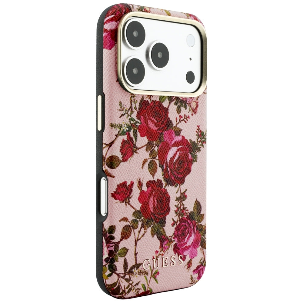 MagSafe-Hülle für Apple iPhone 18 Pro / 17 Pro, Guess, Blossom Roses Print, Rosa