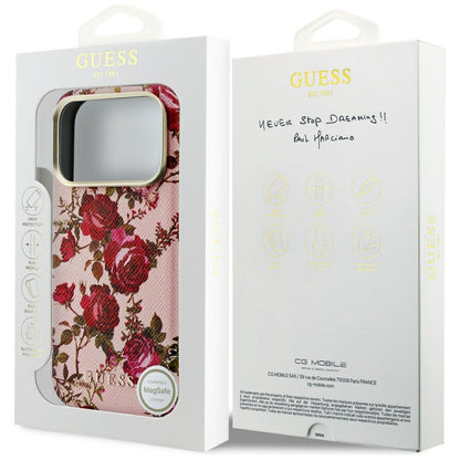 MagSafe-Hülle für Apple iPhone 18 Pro / 17 Pro, Guess, Blossom Roses Print, Rosa