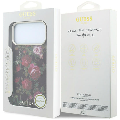 MagSafe Case for Apple iPhone 18 Pro / 17 Pro, Guess, Blossom Roses Print, Burgundy