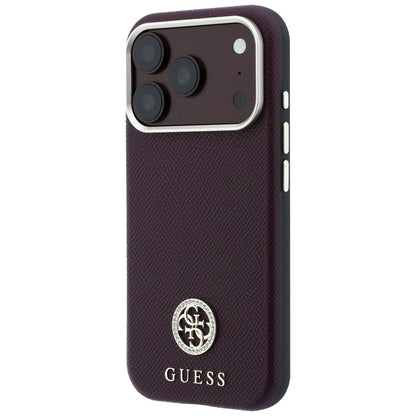 MagSafe Case for Apple iPhone 18 Pro / 17 Pro, Guess, Grained Round Strass Logo, Burgundy