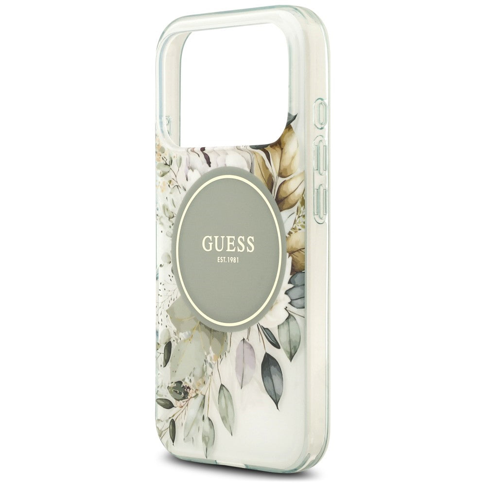 MagSafe-Hülle für Apple iPhone 18 Pro / 17 Pro, Guess, IML Flower & Tonal Circle, Grün